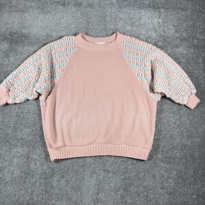VTG Needle Point Sweater Women's Medium? Pink‎ 3/4 Sleeve Cottagecore Soft Girl